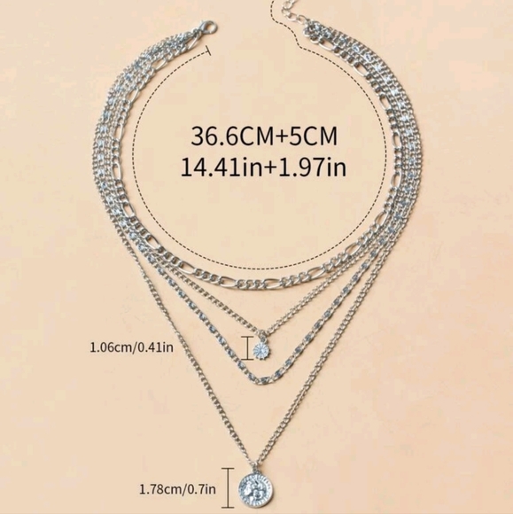 Silver chain Layered Necklace coin pendant statement boho Jewelry 💖2/$30 - Picture 15 of 15